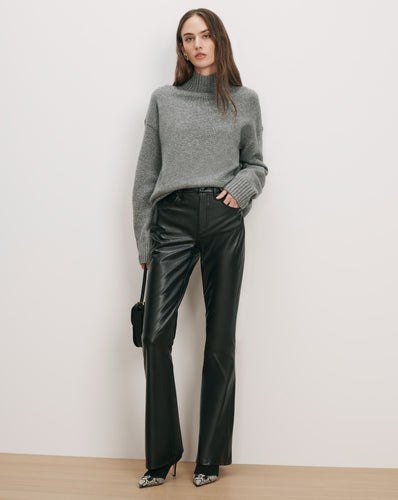 Veronica Beard Gray turtleneck sweater, black leather pants