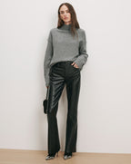 Veronica Beard Gray turtleneck sweater, black leather pants