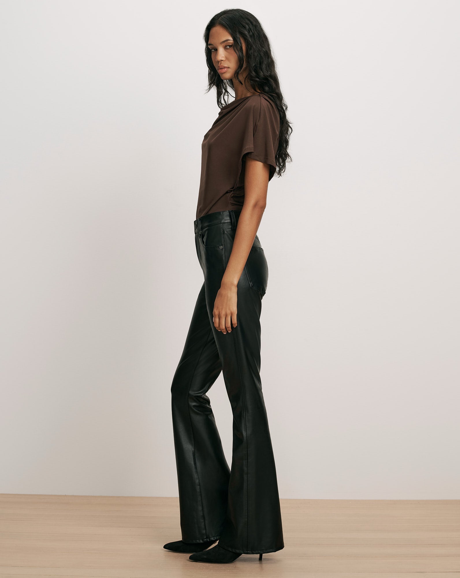 Beverly Vegan Leather Skinny-Flare Pant in Black | Veronica Beard