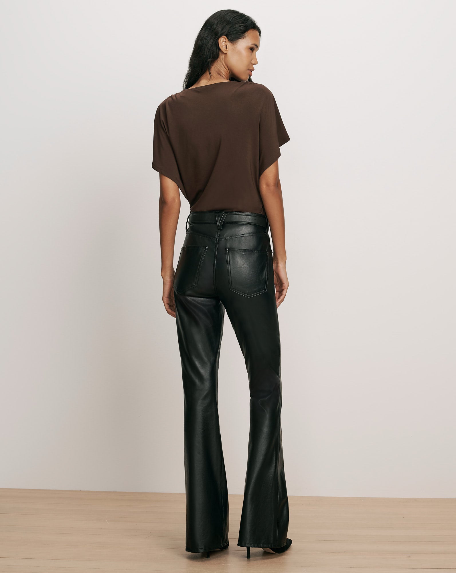 Beverly Vegan Leather Skinny-Flare Pant in Black | Veronica Beard