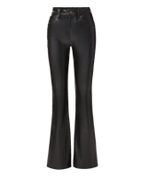 Veronica Beard Black faux leather high-waisted flared trousers.