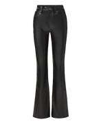 Veronica Beard Black faux leather high-waisted flared trousers.