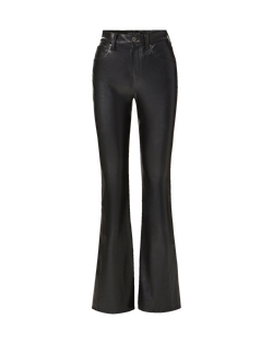 Veronica Beard Black faux leather high-waisted flared trousers.