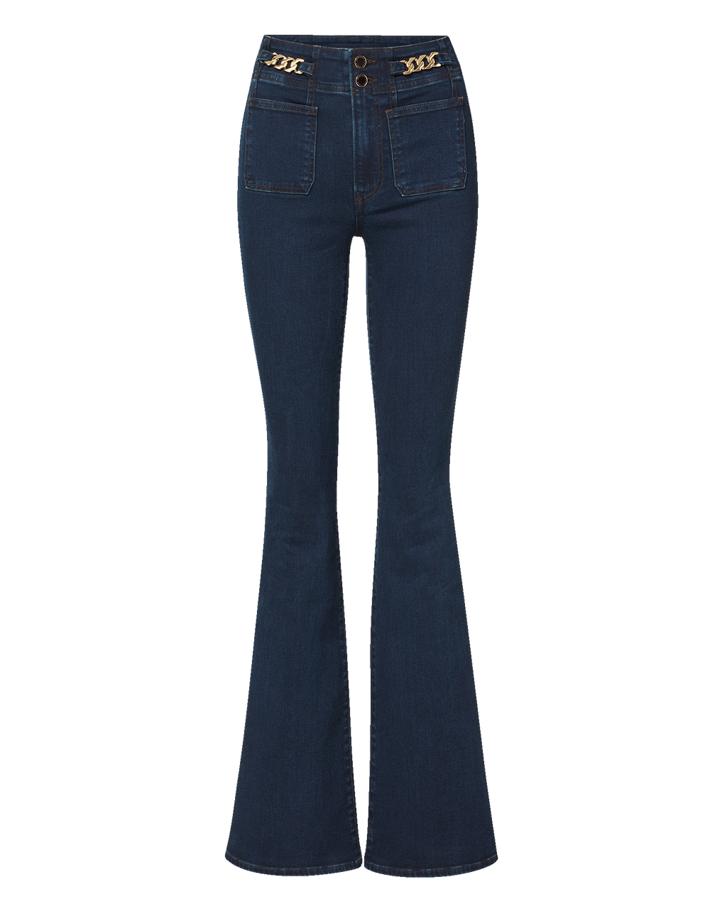 Veronica Beard Dark wash flared jeans with gold chain details
