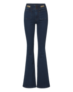 Veronica Beard Dark wash flared jeans with gold chain details