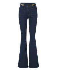 Veronica Beard Dark wash flared jeans with gold chain details