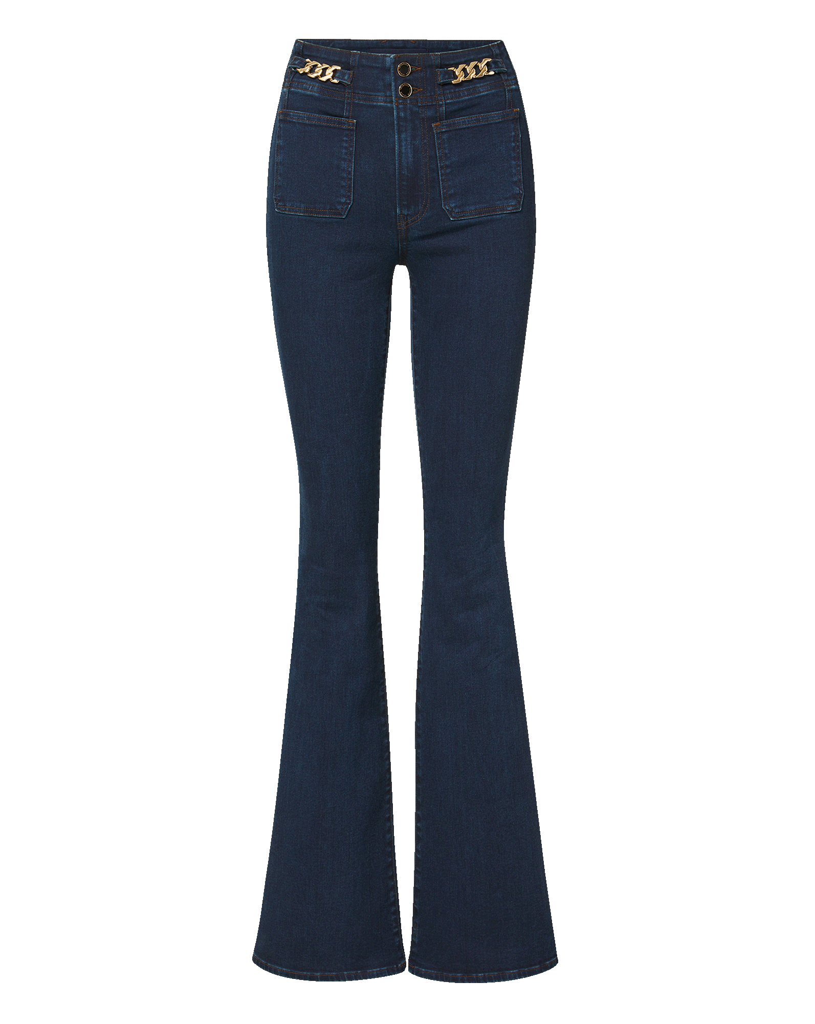 Veronica Beard Dark wash flared jeans with gold chain details