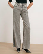 Veronica Beard Gray wide-leg jeans with a high waist.