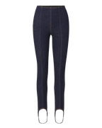 Veronica Beard Dark blue denim leggings with contrast stitching.