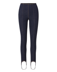 Veronica Beard Dark blue denim leggings with contrast stitching.