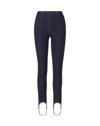 Veronica Beard Dark blue denim leggings with contrast stitching.