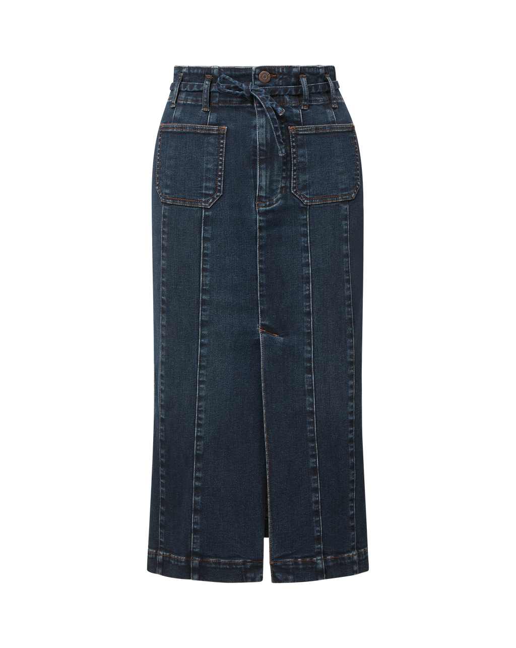 Veronica Beard Blue denim midi skirt with front slit.