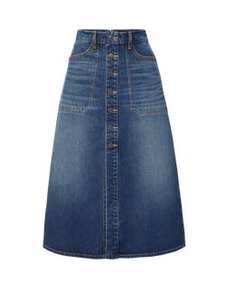 Veronica Beard Blue denim midi skirt with front slit.