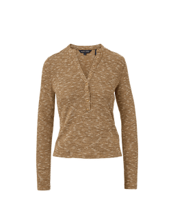 Veronica Beard Brown and white textured long-sleeve henley shirt.