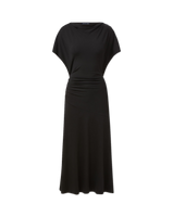 Veronica Beard Black draped midi dress with cap sleeves.