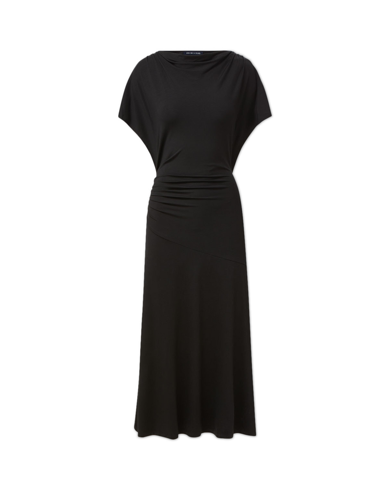 Charissa Boat Neck Midi Dress in Black