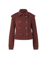 Veronica Beard Burgundy double-breasted wool jacket with shoulder epaulettes.
