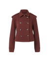 Veronica Beard Burgundy double-breasted wool jacket with shoulder epaulettes.