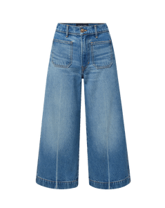 Veronica Beard Blue denim wide-leg cropped jeans with patch pockets.