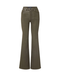 Veronica Beard Olive green flare coated denim jeans.