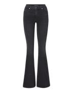 Veronica Beard Black flared jeans, high-waisted, with front pockets.