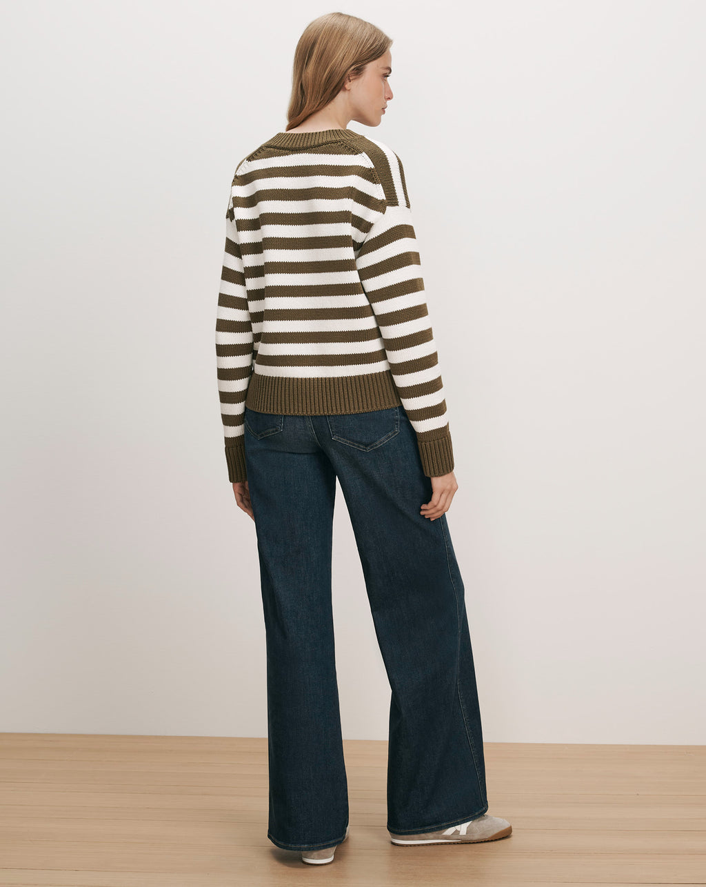 Veronica Beard Olive and white striped knit sweater