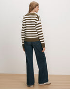 Veronica Beard Olive and white striped knit sweater