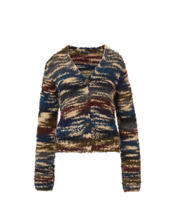 Veronica Beard Multicolor fuzzy knit cardigan with button front closure.