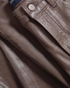 Veronica Beard Brown coated denim pants with button closure.