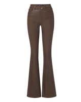 Veronica Beard Brown flare pants with coated denim finish.