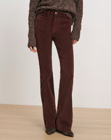 Veronica Beard Brown corduroy flare pants with patch pockets.