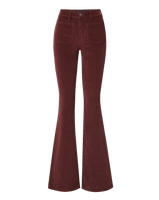 Veronica Beard Burgundy corduroy flared pants with front patch pockets.