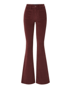Veronica Beard Burgundy corduroy flared pants with front patch pockets.