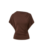 Veronica Beard Brown draped jersey cap sleeve top.
