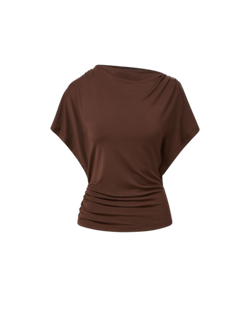 Veronica Beard Brown draped jersey cap sleeve top.