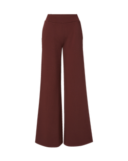Veronica Beard Burgundy wide-leg knit trousers with elastic waistband.