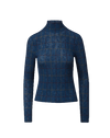 Veronica Beard Blue plaid turtleneck top with long sleeves.