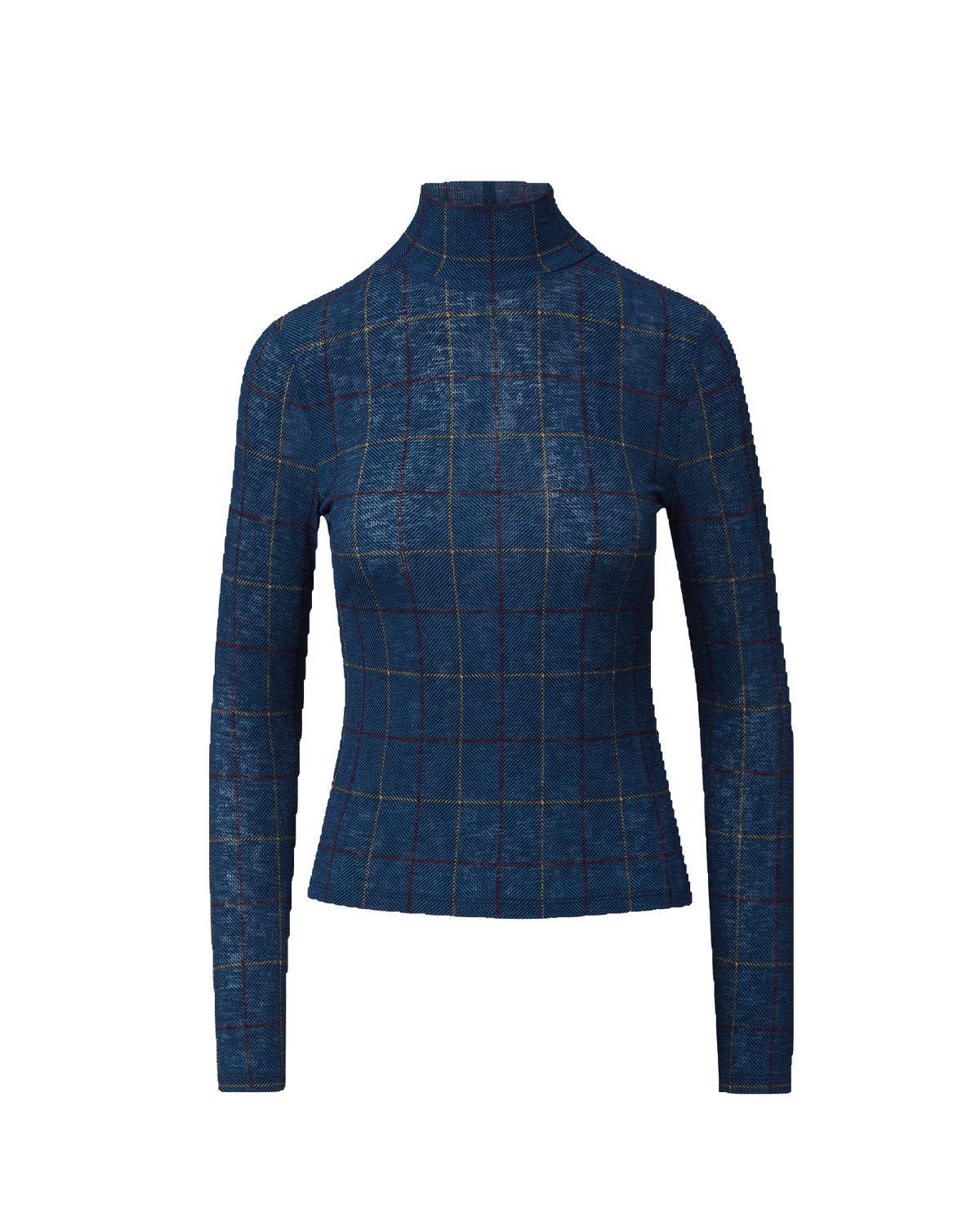 Veronica Beard Blue plaid turtleneck top with long sleeves.