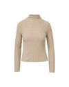 Veronica Beard Beige ribbed knit high-neck long sleeve cropped top.