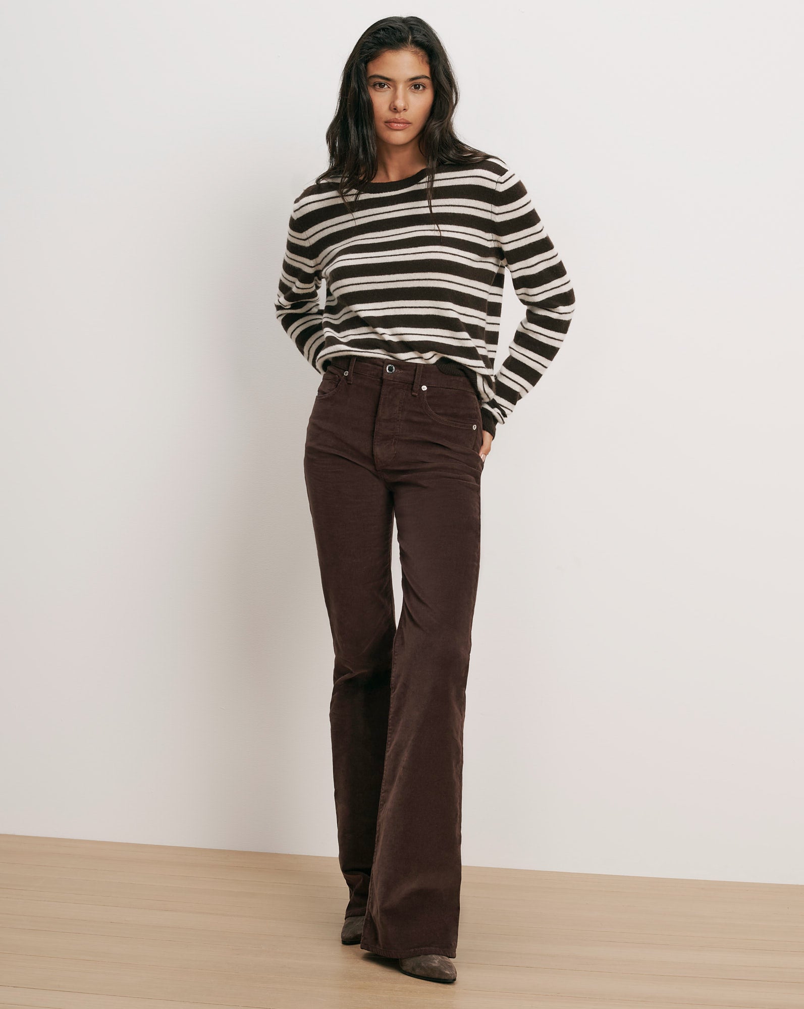 Crosbie Corduroy Slim Wide-Leg Pant in Espresso | Veronica Beard