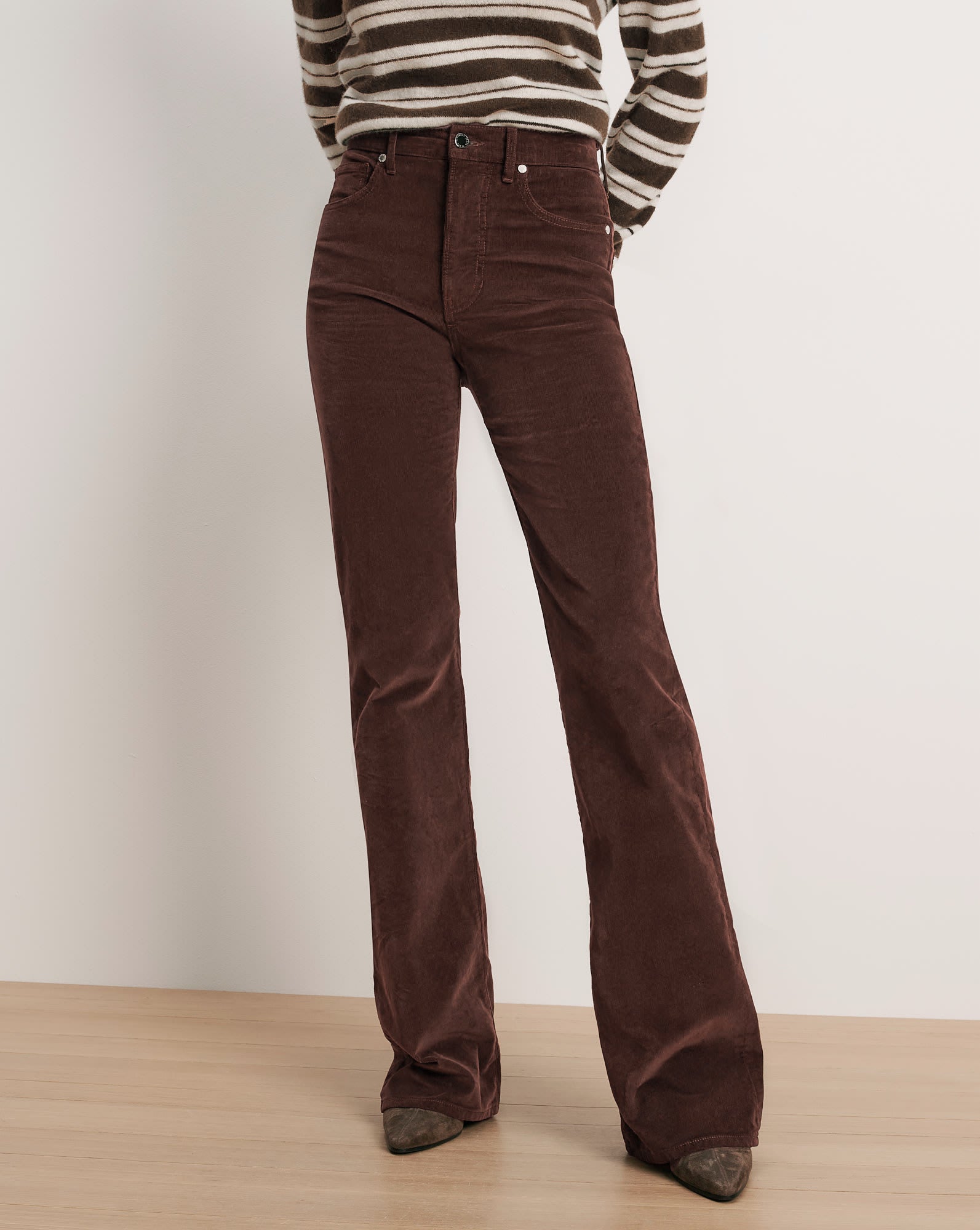Crosbie Corduroy Slim Wide-Leg Pant in Dark Brown Espresso