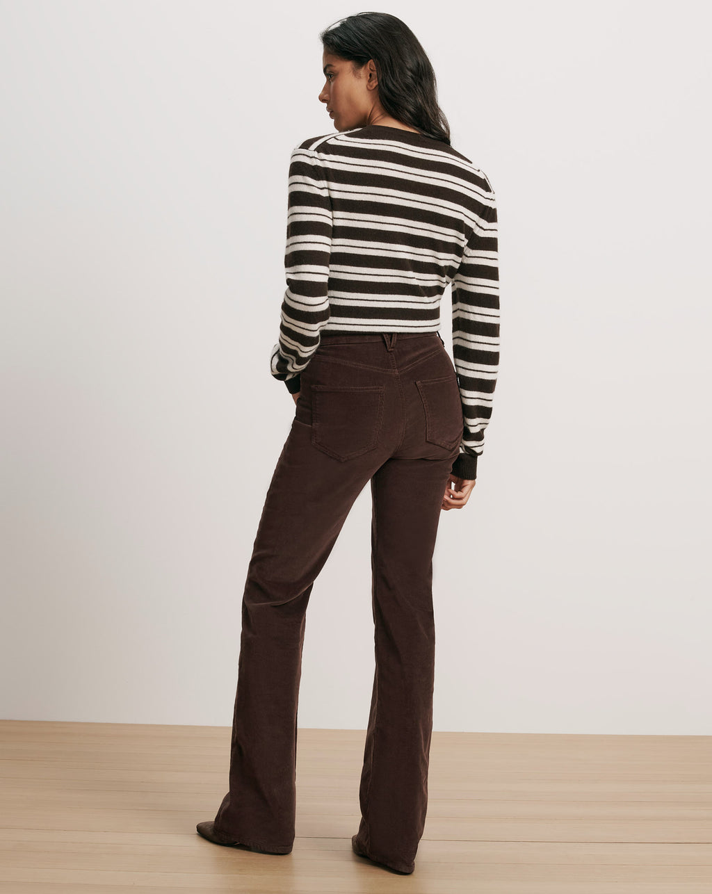 Veronica Beard Brown corduroy flare pants and striped knit sweater