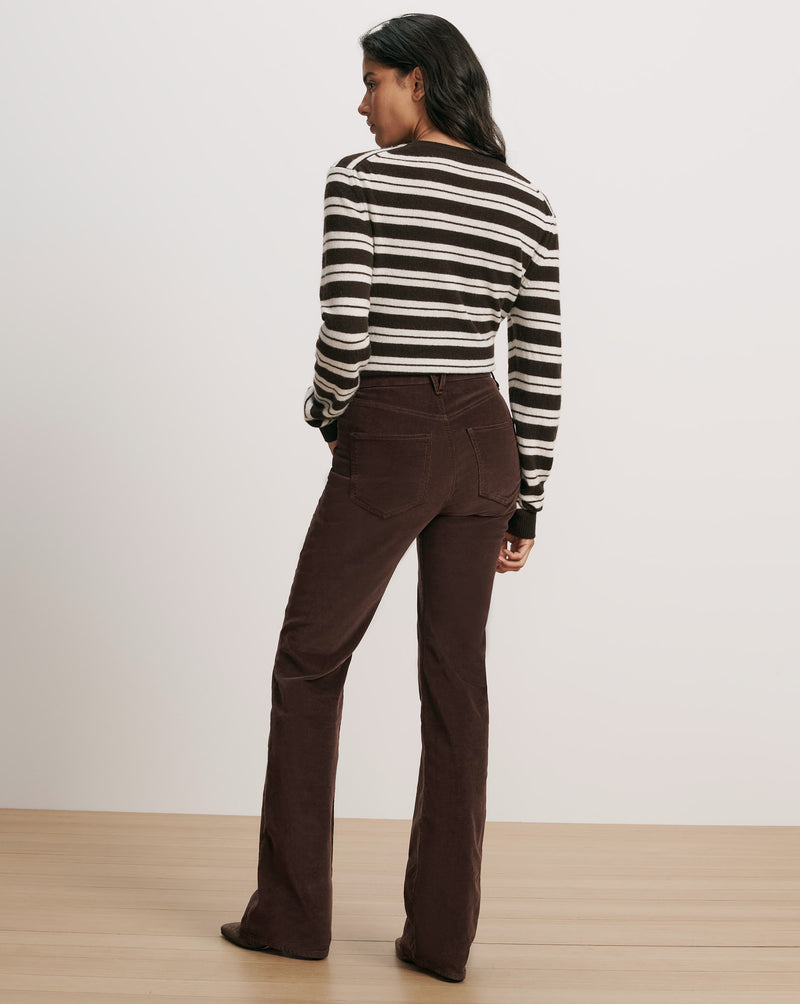 Veronica Beard Brown corduroy flare pants and striped knit sweater