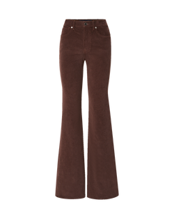 Veronica Beard Brown corduroy flare pants with front pockets.
