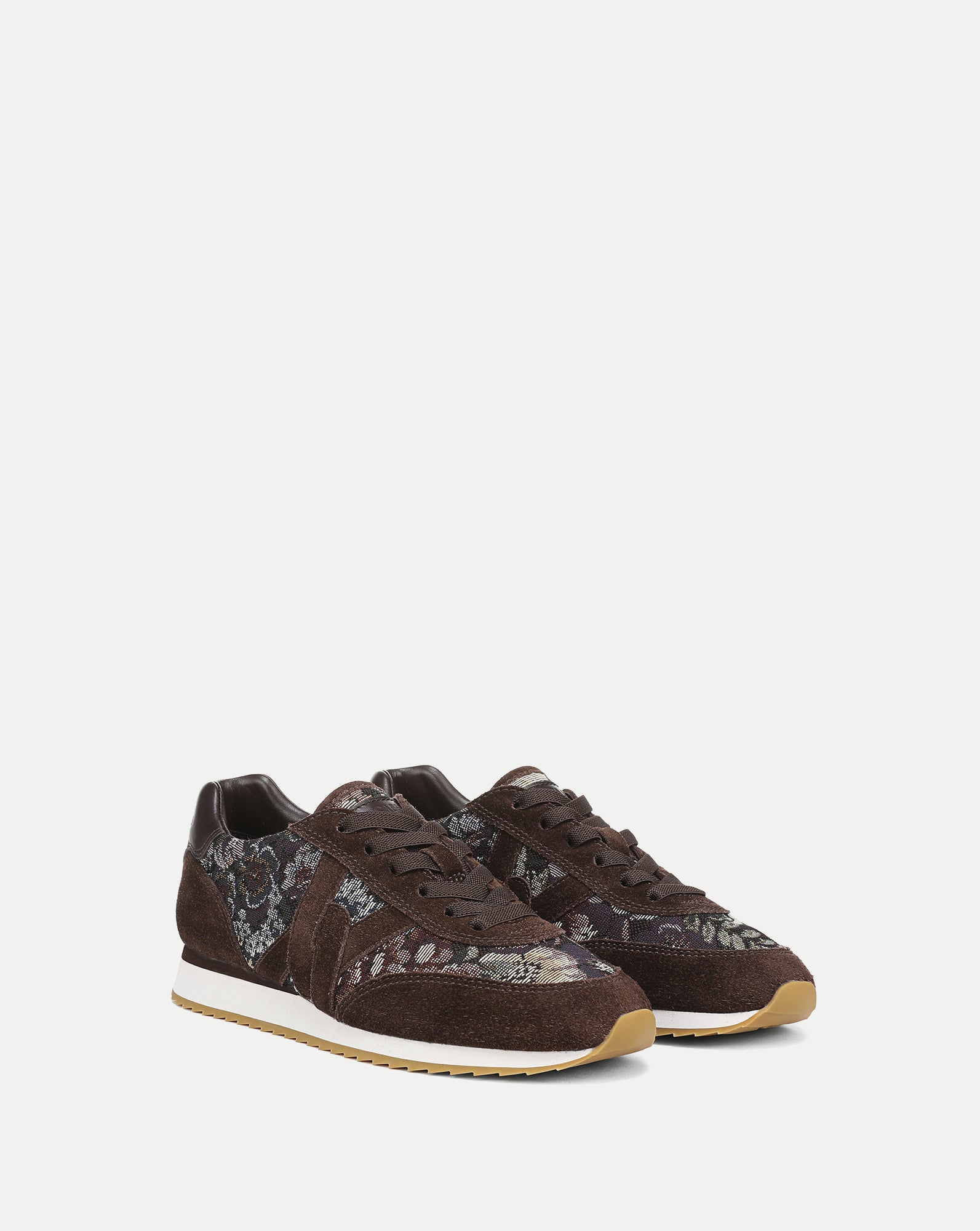 Veronica Beard Brown suede and floral jacquard sneakers