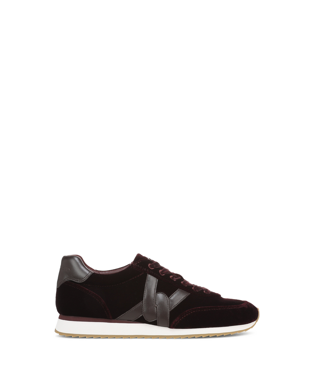 Veronica Beard Burgundy velvet and leather sneakers with white soles.