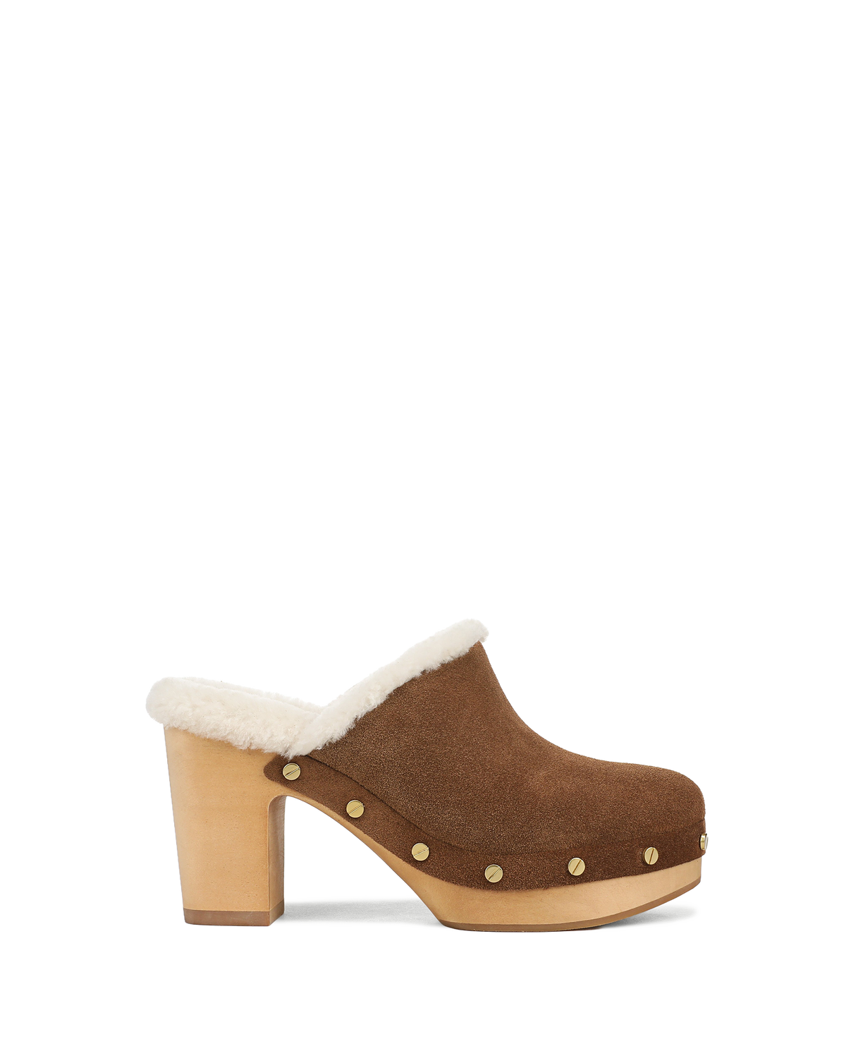 Larken Shearling Platform Clog in Chestnut Brown | Veronica Beard