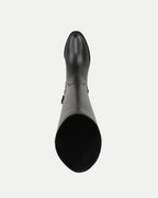 Veronica Beard Black leather knee-high boot with pointed toe.