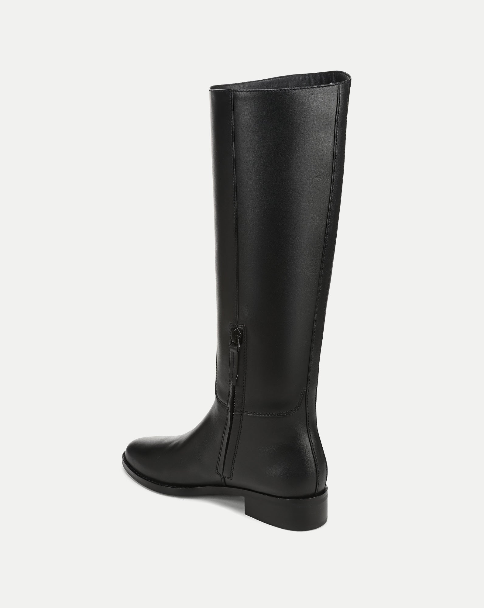 Veronica Beard Black leather knee-high boots with side zipper.