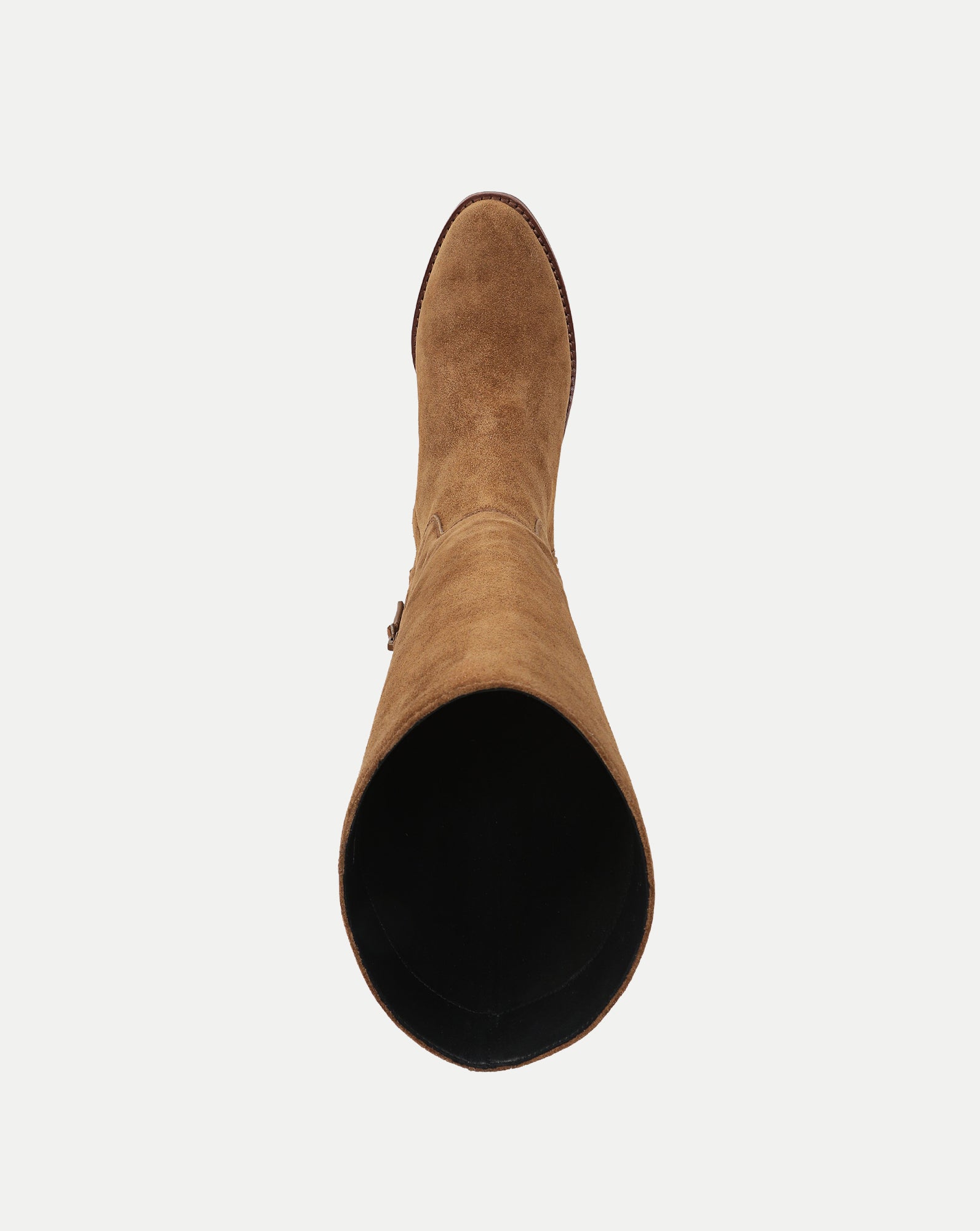 Veronica Beard Tan suede knee-high boot with pointed toe.